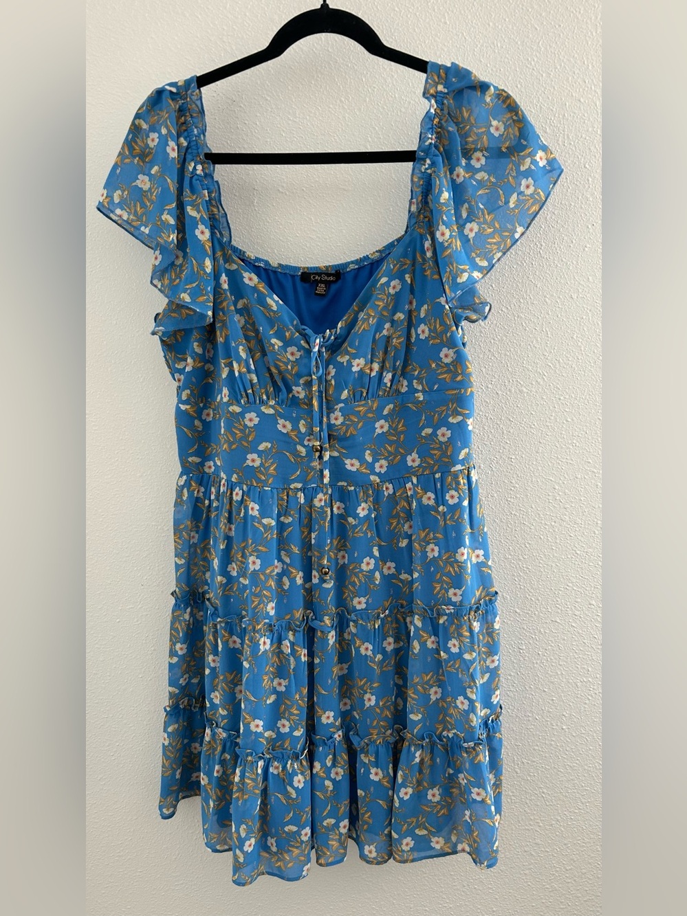 City Studio Blue Floral Tiered Ruffle Dress